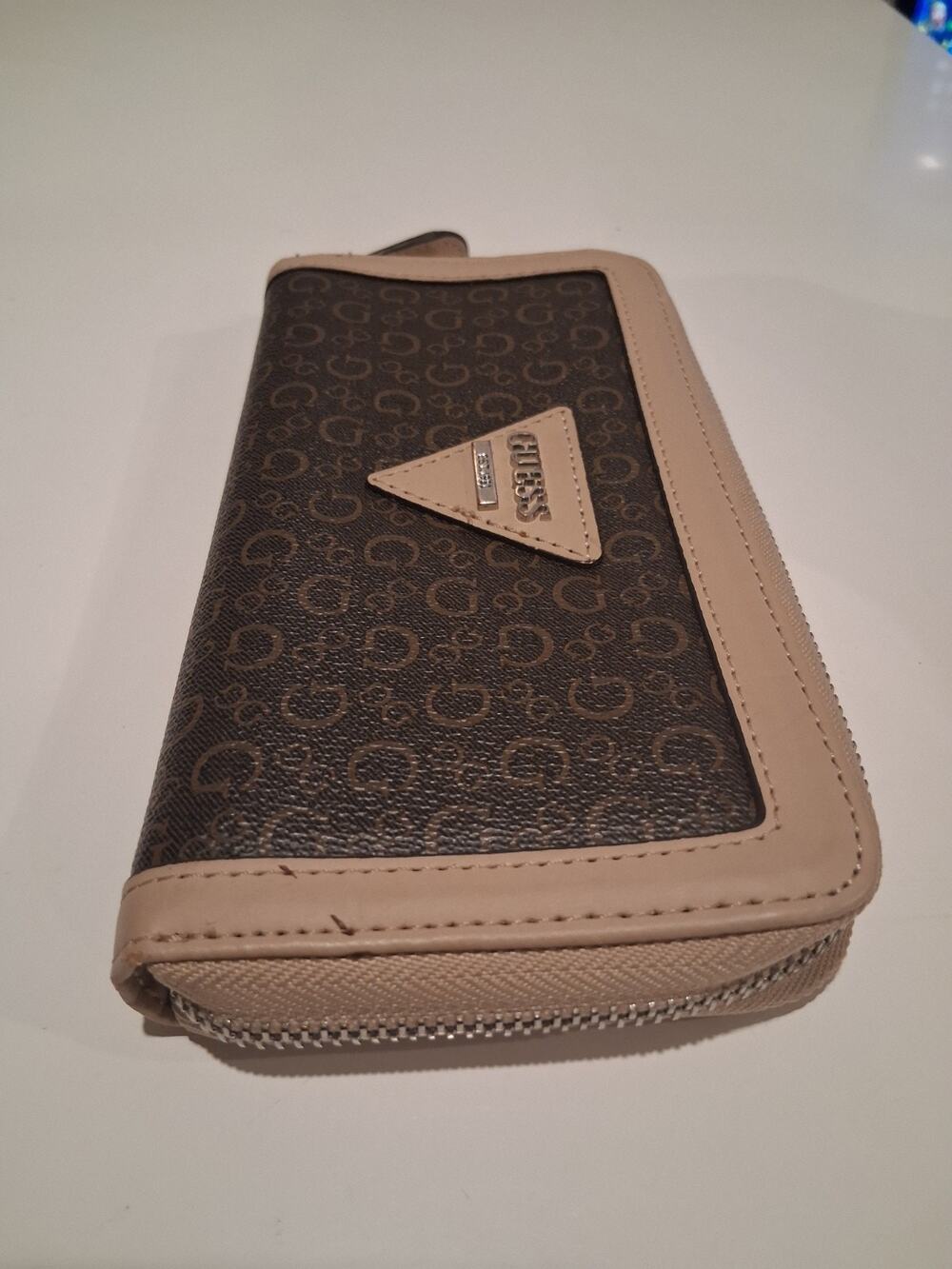 GUESS Monogram Zip Around Large Wallet Clutch Brown Tan 4G Logo